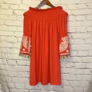 VaVa By Joy Han Orange & Cream Embroidered Off The Shoulder Dress Size Small New